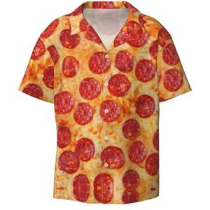 OdDdot 3D Pizza Pepperoni Print Heren Button Down Shirt Korte Mouw Casual Shirt voor Mannen Zomer Business Casual Jurk Shirt, Zwart, M