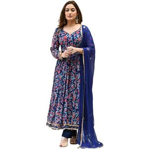 INDACORIFY Mooie lange jurk Kurti met rayonstof bedrukt met broek en Indiaas pak met Dupatta-bloemenprint (DE/NL/SE/PL, Alfabetisch, XXL, Regular, Regular, Veelkleurig)