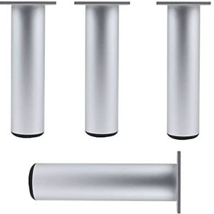 Metalen meubels, voeten, benen 4 stuks ronde tafelpoot, DIY vervangende bankpoten, for bureau, tv-bureau, fauteuil, bed, verstelbare hoogte 0-15 mm, met schroef(Silver,12cm/4.7in)