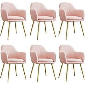 GEIRONV Fluwelen Dining Chair Set van 6, for Woonkamer Slaapkamer Appartement Make-upstoel Met Metalen Benen Lounge Chair 47 × 44 × 83cm Eetstoelen (Color : Pink)