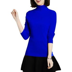 Gloop Dames effen lange mouwen coltrui casual gebreide trui sweatshirt warme fijn gebreide trui.., Kleur blauw., S-M