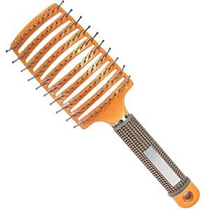 DieffematicSZ kam Hairbrush Bristle Nylon Women Wet Curly Detangle Hair Brush for Salon Hairdressing Styling Tools (Color : Turuncu)