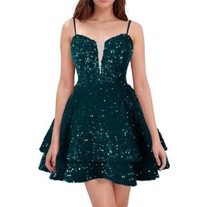 WSEYU Spaghetti Bandjes Homecoming Jurken Korte Sprankelende Pailletten Bruidsmeisje Afstuderen Cocktail Party Prom Gown ZM290, Pauw, 32