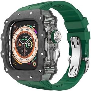 dayeer Koolstofvezel Case Band voor Apple Watch 49MM Ultra2 Ultra, fluorrubber horlogeband met Cover Mod Kit voor Iwatch Series9/8/7/6/5/4/se (Color : Greens, Size : 49mm for ultra2 ultra)