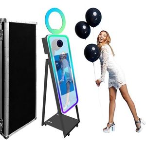 WideMeet Spiegel Fotocabine Selfie Led Frame Draagbaar Touchscreen Magic Spiegel Cabine Machine voor Bruiloft Feest Evenementen (40 ''(Zwart)+Flight Case)