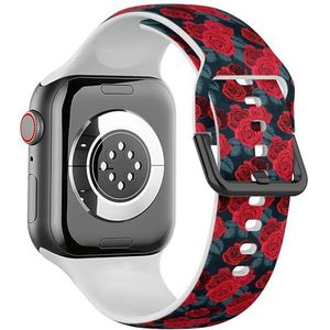 Sport zachte band compatibel met Apple Watch 38/40/41mm (Red Rose Seamlees Retro) Siliconen Armband Strap Accessoire voor iWatch