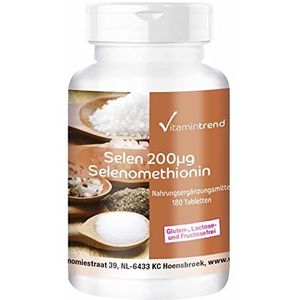 Selenium 200µg - 180 tabletten gedurende 6 maanden - Gistvrij - Hoge dosering, zonder magnesiumstearaat, veganistisch en gemaakt in Duitsland | Vitamintrend®