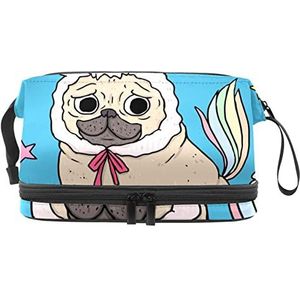 Grote capaciteit reizen cosmetische tas, make-up tas, waterdichte make-up tas organizer, grappige mopshond zijn een eenhoorn, Meerkleurig, 27x15x14 cm/10.6x5.9x5.5 in