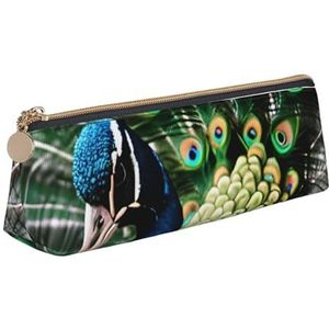 Dwrepo Lederen etui voor vrouwen mannen potlood tas met rits draagbare etui pauw pen tas kleine make-up tas munt zakje voor werk kantoorbenodigdheden