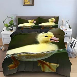 Tweepersoons dekbedovertrek groene eend, tweepersoons beddengoedset, dierenprint, dekbedovertrekken, microvezel, ademend, pluizig dekbedovertrek en 2 kussenslopen 19 ""x 29"" met rits voor