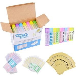 Lip Balsem Tubes - Pakket van 50 stuks (10x5 kleuren) - DHZ - 3/16 Oz (5.5 ml) - Inclusief 50 beschrijfbare (10x5 kleuren) & 50 bedrukte lippenbalsem stickers - Doppen met draaimechanisme - Leeg - Maak zelf lippenbalsem