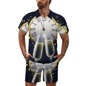 Gelukkig Nieuwjaar Champagne Bril Mannen Polo Shirt Set Korte Mouw Trainingspak Set Casual Strand Shirts Shorts Outfit 4XL