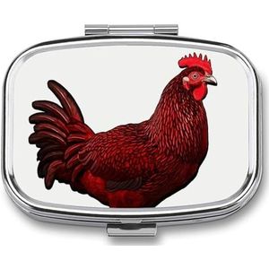 Rode Kip Pil Organizer Reizen Pillendoos 2 Compartimenten Dagelijks Vierkante Medicijncontainer met Spiegel Wekelijkse Draagbare Pillendispenser Gevallen voor Portemonnee Pocket