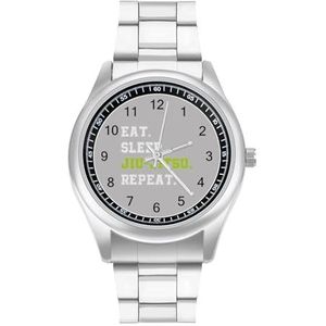 Eet Slaap Jiu-Jitsu Herhaal Mode Horloge Business Jurk Quartz Rvs Polshorloge Armband Horloges
