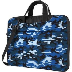 CXPDD Blauwe laptoptas met camouflageprint veelzijdige laptoptas voor heren en dames - laptopschoudertas, Zwart, 15.6 inch