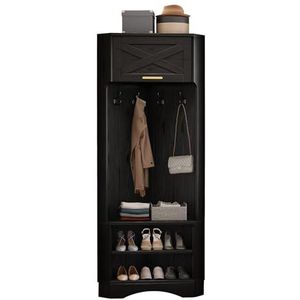 KecDuey Garderobeset, moderne garderobekast, opbergbank, halgarderobe, 4 hangende haken, zwart