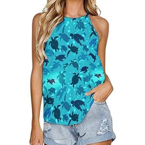 Turtle Swims Tanktop voor dames, zomer, mouwloos, T-shirts, halter, casual vest, blouse, print, T-shirt, 4XL