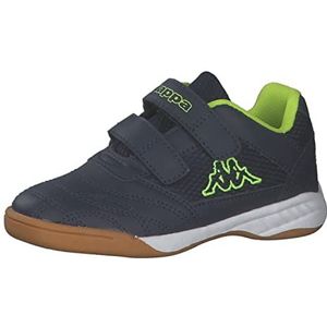 Kappa Turnschoenen voor meisjes, kick-off, sneakers voor kinderen met klittenbandsluiting, lichte zool, ideaal voor zaalsport zoals voetbal, handbal of tennis, maat 25-35 EU, Navy Lime, 29 EU