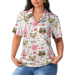 Leuke kleurrijke katten dames poloshirts met korte mouwen casual T-shirts met kraag golfshirts sport blouses tops XL