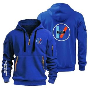 AHYAOFA Comfortabel sweatshirt met capuchon voor heren, 21 P.i.Lot.s, sportsweatshirt, lange mouwen, capuchon, halve ritssluiting, Blauw-1, 38-40 Alto