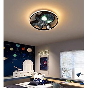 Plafondlamp LED dimbaar kinderkamer slaapkamer plafondlamp met afstandsbediening creatieve cartoon Marvel Spiderman ronde plafondverlichting voor moderne jongens kinderen babykamer wandlamp (zwart Ø 45 cm)