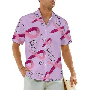 Roze lint - Breast Cancer Awareness herenoverhemden korte mouwen strandshirt Hawaiiaans shirt casual zomer T-shirt XL