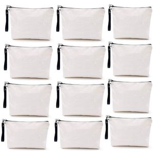 20 Pack Sublimatie Blanks Linnen Make-uptassen met Polsband Lanyards, DIY Warmteoverdracht Print Cosmetische en Potlood zakjes, Multifunctionele Reizen Toilettas Rits Zakken voor Crafting en