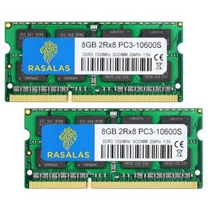 Rasalas 16GB (2x 8GB) DDR3 1333MHz SODIMM 2Rx8 Dual Rank 1.5V CL9 204PIN PC3-10600 RAM-geheugenmodule voor laptop