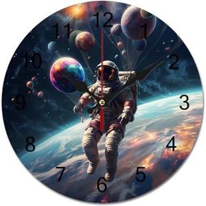 Buiten de ruimte astronaut houten wandklokken niet-tikkende retro klok thuiskantoor keuken boerderij decor 34 x 34 cm