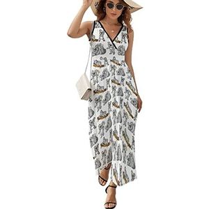 Koala patroon dames lange jurk mouwloze maxi-jurk zonnejurk strand feestjurken avondjurk XL