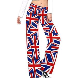 Britse vlag patroon vrouwen broek casual broek elastische taille lounge broek lange yoga broek rechte been