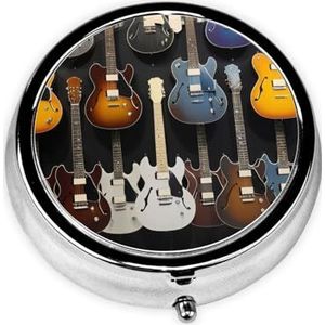 Ronde pillendoos gitaar muziek - 3 compartimenten geneeskunde pillenetui, waterdicht, zak pillenorganisator, draagbaar, voor zak of portemonnee pillendozen
