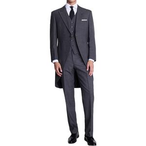 RAJEGAR 3 Stuks Mannen Bruiloft Pakken Bruidegom Ochtend Tuxedo Slim Groomwear Tailed Blazer Vest Broek Set Formele Party Pak, Grijs, XXL