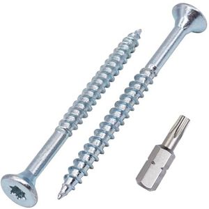 SKIR'CO (200 stuks) Verzinkte stalen houtschroeven 5,0 x 60 mm, Torx verzonken kopschroeven, spaanplaatschroeven, gedeeltelijk schroefdraad
