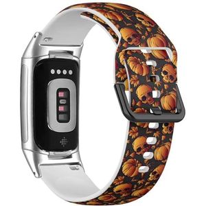 RYANUKA Zachte sportband compatibel met Fitbit Charge 5 / Fitbit Charge 6 (Halloween Skull Leaves) siliconen armband accessoire, Siliconen, Geen edelsteen