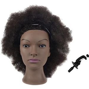 Tcwuzick Afrikaanse Amerikaanse opleidingshoofd, met 100% echt haar, etalagepop, kosmetologie, afrohaar, manicure hoofd voor praktijk, styling en vlechten