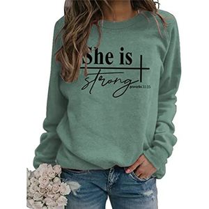 She Is Strong Sweatshirt Women Casual Long Sleeve Crew Neck Pullover Fall Loose Fit Lightweight Tops