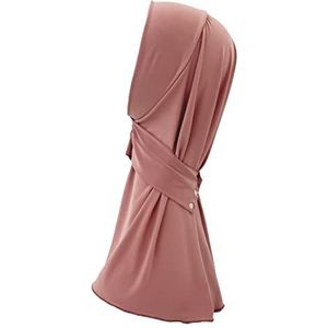 World of Shawls Hidjab klaar voor gebruik, snel aan te trekken, voor dames, meisjes, vrouwen, met knopen om achteraan dicht te maken, hoogwaardige sjaal van jersey, Dusky Roze, one size