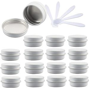 OIFAODAO， 48 PC 10 ml Blauwe Lege Ronde Aluminium Blikken met Schroefdeksels Opslag Potten Cosmetica Containers 6 Spatel ，Cosmetische potjes(Bianco,10ml)