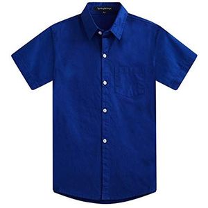 Spring&Gege Effen formele katoenen twill overhemden met korte mouwen voor jongens, koningsblauw, 11-12 jaar