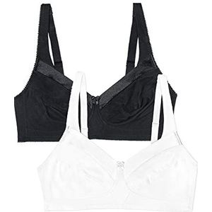 Fruit of the Loom Draadloze beha voor dames, zachte cups, verpakking van 2 stuks, Zwart/Wit, 95C