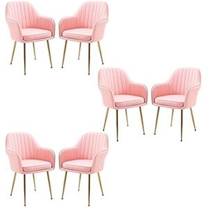 GEIRONV Metalen benen dineren stoelen set van 6, moderne lederen hoge achterkant gewatteerde lounge stoelen woonkamer appartement balkon fauteuil Eetstoelen (Color : Pink)