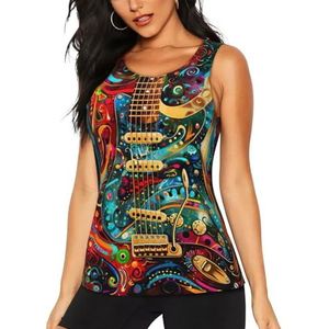AYYQWE Art Gitaar Patroon Print Tank Tops Yoga Running Wandelen Outdoor Activiteiten Casual Dagelijks Dragen Avontuur Sport, Zwart, S