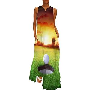 Sunset Ball In Hole - Golfing dames enkellengte jurk slim fit mouwloze maxi-jurken casual zonnejurk 4XL