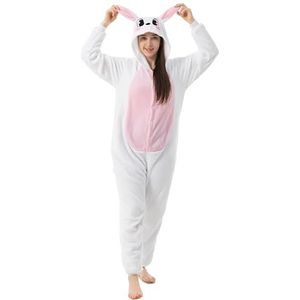 Katara Haas roze/wit kostuumpak, onesie/jumpsuit, eendelig, body voor volwassenen, dames en heren, als pyjama of pyjama, uniseks, veel verschillende dieren