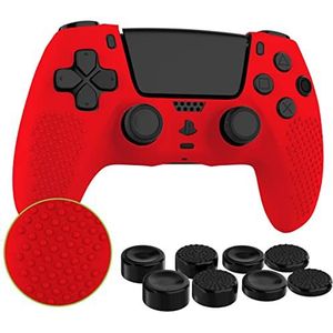 MyGadget Siliconen hoes compatibel met PS5-controller, met 8 thumbsticks (2 x hoog paar | 2 x laag paar) - cover voor Playstation Dualsense Wireless in rood