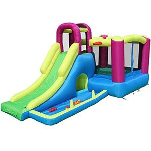 springkasteel, Opblaasbaar springkasteel Ruime springruimte Springkasteel met zwembadtrampoline Multifunctioneel opblaasbaar kasteel
