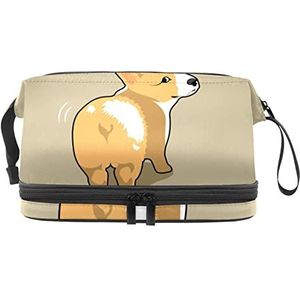 Grote capaciteit reizen cosmetische tas,Corgi verliefd worden, make-up tas,Waterdichte make-up tas organisator, Meerkleurig, 27x15x14 cm/10.6x5.9x5.5 in