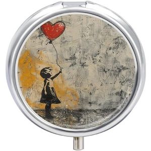 Hartvormige Ballon Pillendoos 3 Compartiment Reizen Pil Organizer 3 keer per dag Leuke Mini Pil Case voor Portemonnee & Pocket Draagbare Metalen Geneeskunde Doos met Spiegel Ronde Dagelijkse