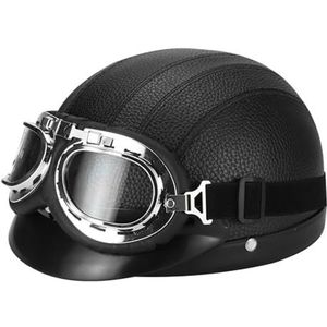 Vintage - Duitse Lederen Motorfiets Halve Helm - Retro - ECE Goedgekeurd - Voor Volwassen Mannen en Vrouwen